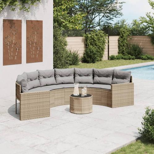 vidaXL Tuinbank met tafel en kussens halfrond poly rattan, Tuin en Terras, Tuinsets en Loungesets, Nieuw, Rotan, Verzenden