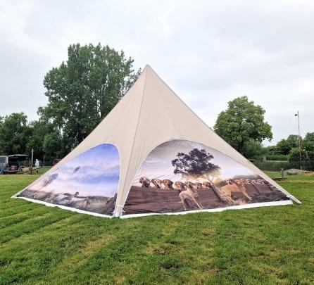 Bereken zelf het bedrukken Stertent Vega diameter 14 mtr, Tuin en Terras, Partytenten, Nieuw, Verzenden