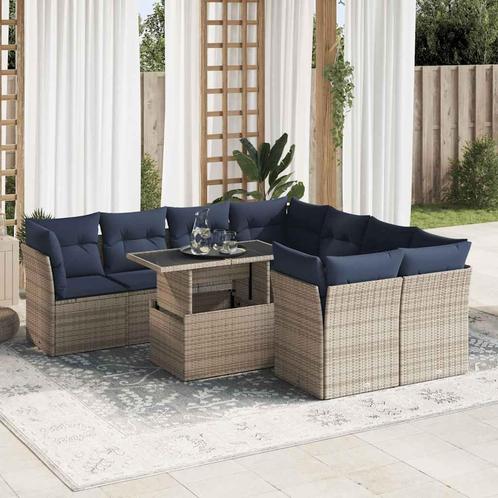 vidaXL 9-delige Loungeset met kussens poly rattan acacia, Tuin en Terras, Tuinsets en Loungesets, Loungeset, Nieuw, Rotan, Verzenden