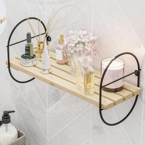 [en.casa] Wandrek Oulu met 1 plank 20x40x16 cm zwart en natu, Huis en Inrichting, Woonaccessoires | Wandplanken en Boekenplanken