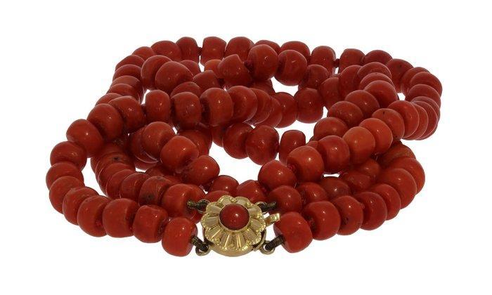 Ketting - 14 karaat Geel goud Bloedkoraal - Fraai gouden, Sieraden, Tassen en Uiterlijk, Antieke sieraden
