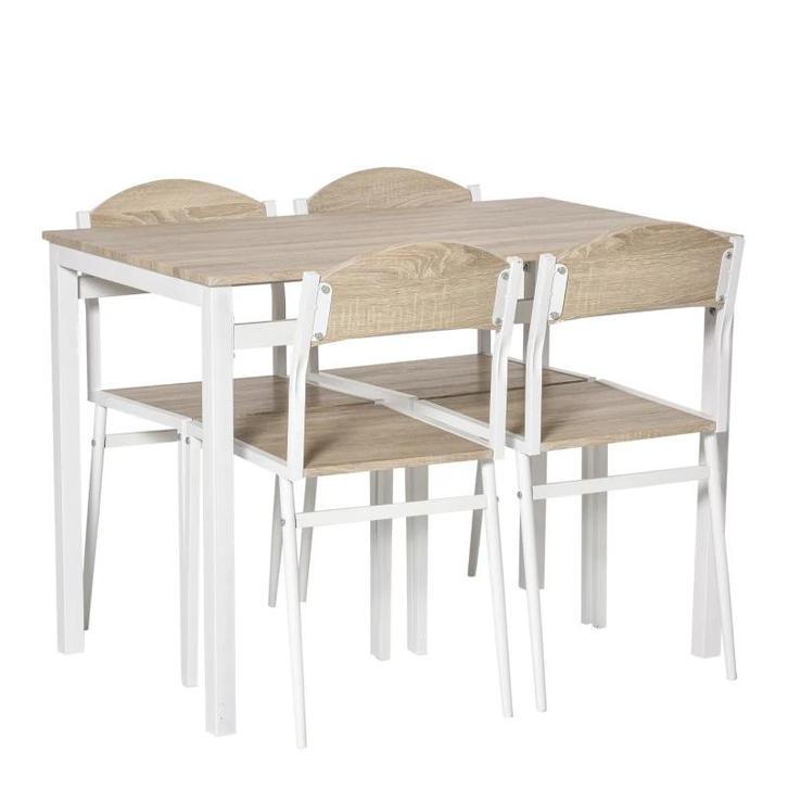 TRUUSK 5-delige Eettafelset - Houtnerf MDF - Metaalgrijs en, Huis en Inrichting, Tafels | Eettafels, Nieuw, Verzenden
