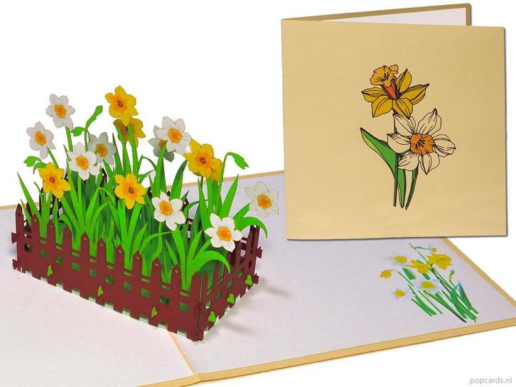 Vrolijke Bloementuin met Narcissen Pop-up Wenskaart, Diversen, Wenskaarten, Verzenden