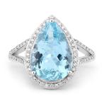 Ring - 14 karaat Witgoud - 3.94ct. tw. Aquamarijn - Diamant, Nieuw