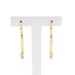 Gouden lange oorbellen met zirconia (rond briljant geslepen), Sieraden, Tassen en Uiterlijk, Oorbellen, Gebruikt, Overige kleuren