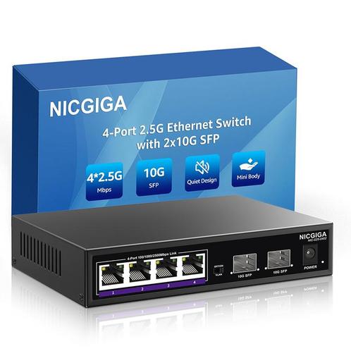 Nicgiga - 6 poort 4xRJ45 2xSFP - ethernet switch / netwerk, Doe-het-zelf en Verbouw, Elektra en Kabels, Verzenden
