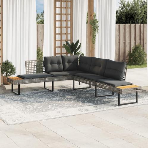 vidaXL Tuinbank met kussens L-vormig poly rattan en, Tuin en Terras, Tuinsets en Loungesets, Nieuw, Rotan, Verzenden
