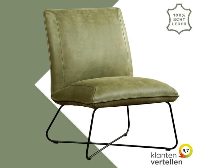 Leren fauteuil Less - Kenia Olive (olijf), Huis en Inrichting, Fauteuils, 50 tot 75 cm, 75 tot 100 cm, Nieuw, Leer, Ophalen of Verzenden