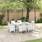 vidaXL Tuin Eetset 7 pcs Wit Polt riet, Tuin en Terras, Verzenden, Nieuw