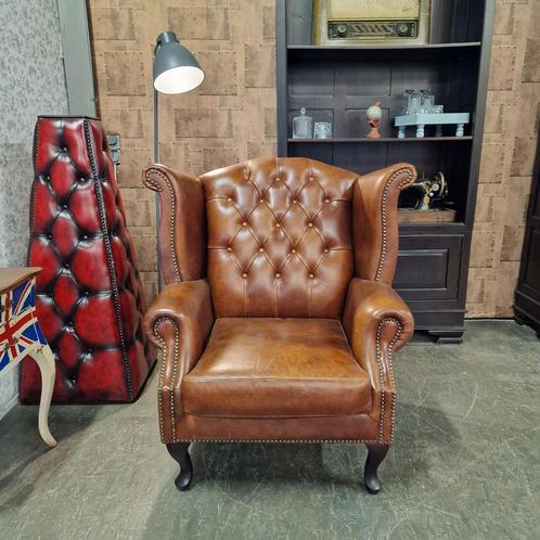 Chesterfield King Fauteuil - Cognac, Huis en Inrichting, Fauteuils, Zo goed als nieuw, Leer, Ophalen of Verzenden
