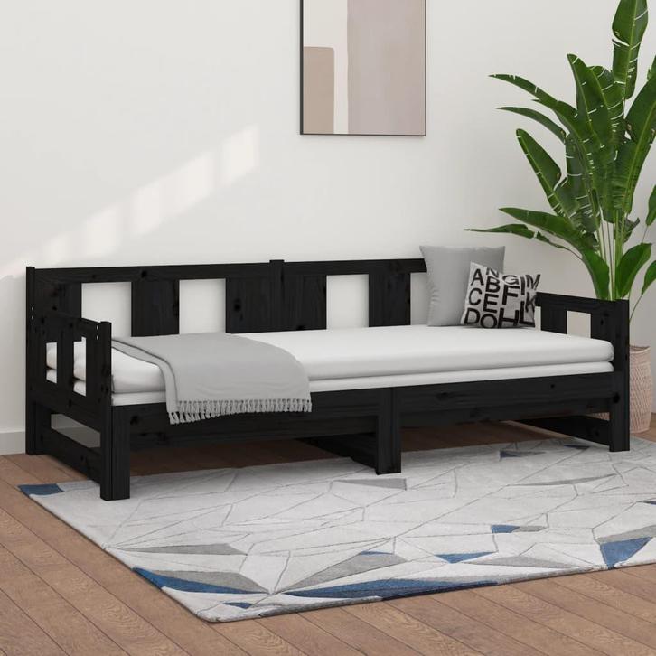 vidaXL Slaapbank uitschuifbaar massief grenenhout zwart, Huis en Inrichting, Slaapkamer | Bedden, 90 cm, 190 cm of minder, Zwart