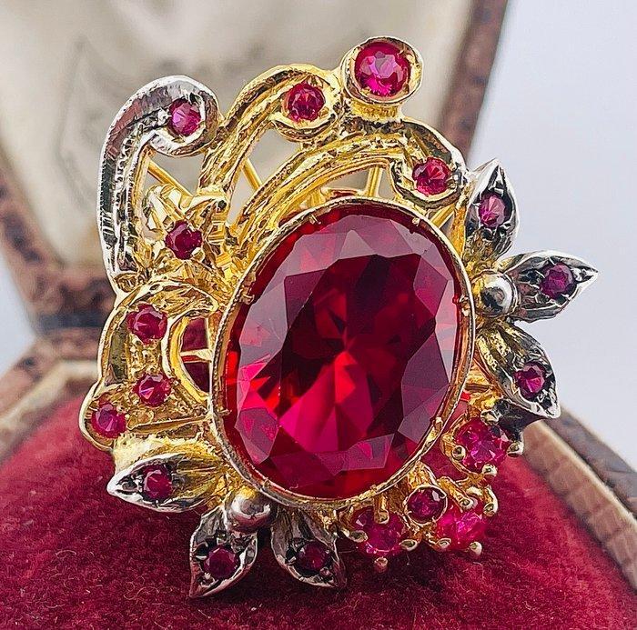 Zonder Minimumprijs - Ring - 9 kt. Geel goud, Zilver Robijn, Sieraden, Tassen en Uiterlijk, Ringen