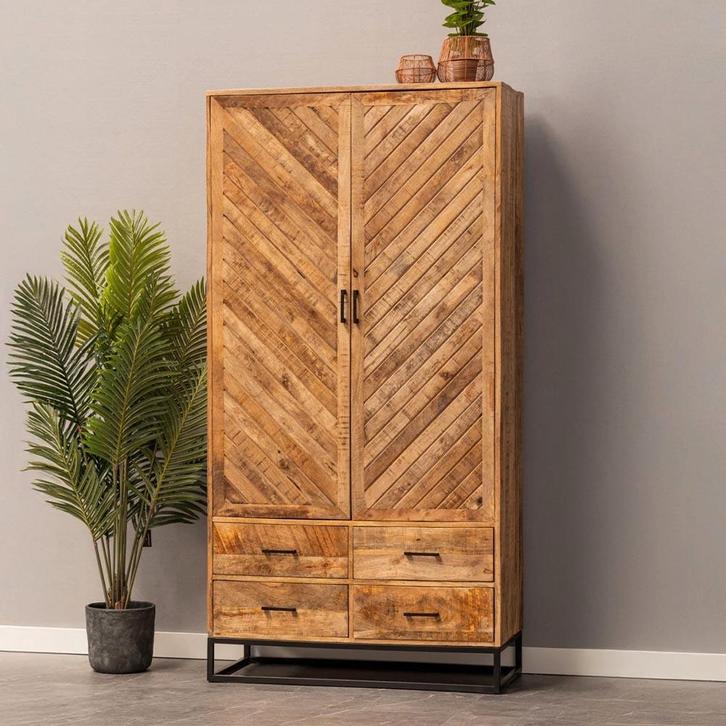 Mangohouten Kast Sabia 100 2 Deuren 4 Lades, Huis en Inrichting, Kasten | Overige, Nieuw, Verzenden