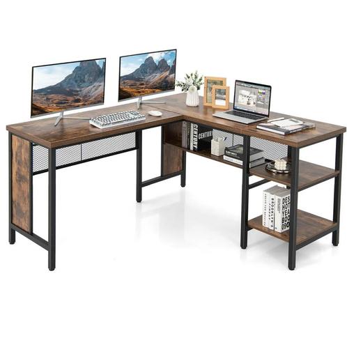 LIVSK Bureau L-vorm Hoekbureau Met Plank In Volledige Lengte, Huis en Inrichting, Bureaus, Nieuw, Verzenden