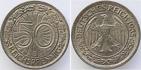 50 Reichspfennig Duitsland 50 Pfennig 1935j vz/stgl J 324, Postzegels en Munten, Munten | Europa | Niet-Euromunten, Verzenden