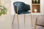 Design Stoel NOBLESSE petrol fluweel goud verchroomd metalen, Huis en Inrichting, Stoelen, Ophalen of Verzenden, Nieuw