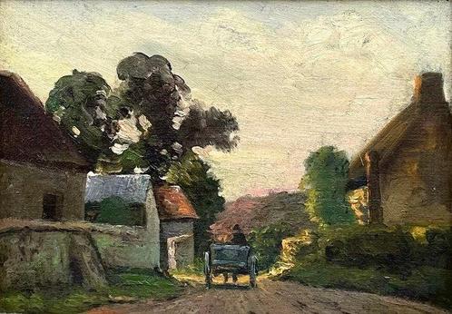 Franse school (XX) - Horse and Cart Leaving The Village at, Antiek en Kunst, Kunst | Schilderijen | Klassiek