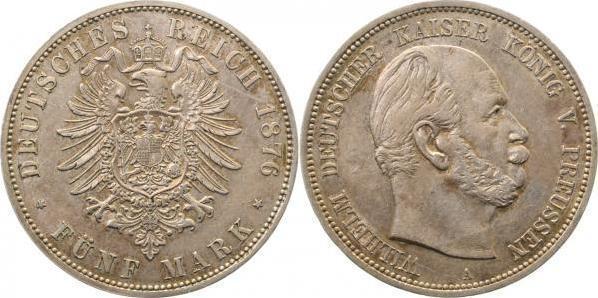 Duitsland 5 Mark Wilhelm I 1876 A Preussen Pruisen vorzue..., Postzegels en Munten, Munten | Europa | Niet-Euromunten, Verzenden