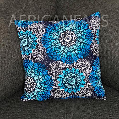Afrikaans kussen | Blauwe kristal bloemen - Sierkussen 45x45, Huis en Inrichting, Woonaccessoires | Kussens, Nieuw, Ophalen of Verzenden