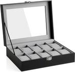 Horlogebox voor 10 horloges - met glazen deksel - metalen, Verzenden, Nieuw