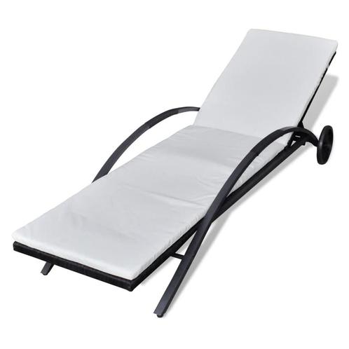 Ligbed Zwart Rattan + Wielen | Retourdeal | 40% Korting, Tuin en Terras, Ligbedden, Nieuw, Rotan, Ophalen of Verzenden