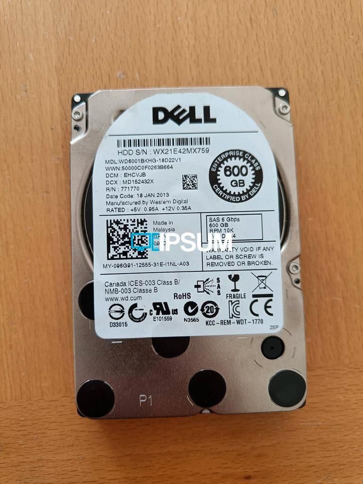 Dell Western Digital 096G91 600gb SAS schijf, Computers en Software, Harde schijven, Refurbished, Ophalen of Verzenden