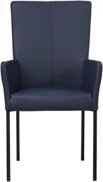 Blauwe leren moderne eetkamerstoel - poot vierkant zwart - H, Huis en Inrichting, Stoelen, Overige kleuren, Nieuw, Leer, Ophalen of Verzenden