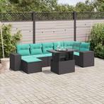 vidaXL 8-delige tuinbankset met kussens, zwart polyrotan, Verzenden, Nieuw, Rotan