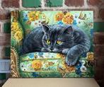 Natalia Mas (XX-XXI) - Resting gray cat, Antiek en Kunst, Kunst | Schilderijen | Modern