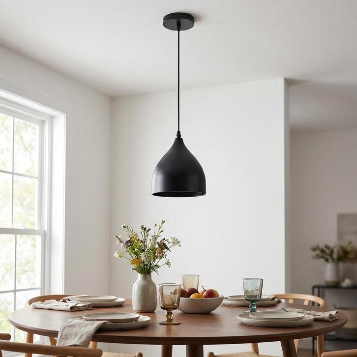 Hanglamp | Como | Zwart | 1-lichts | E27 Fitting, Huis en Inrichting, Lampen | Hanglampen, 75 cm of meer, Nieuw, Metaal, Ophalen of Verzenden