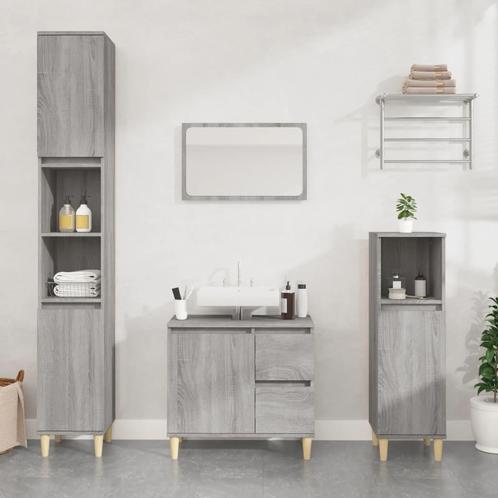 vidaXL 3-delige Badkamermeubelset bewerkt hout grijs sonoma, Huis en Inrichting, Badkamer | Badkamermeubels, Nieuw, Verzenden