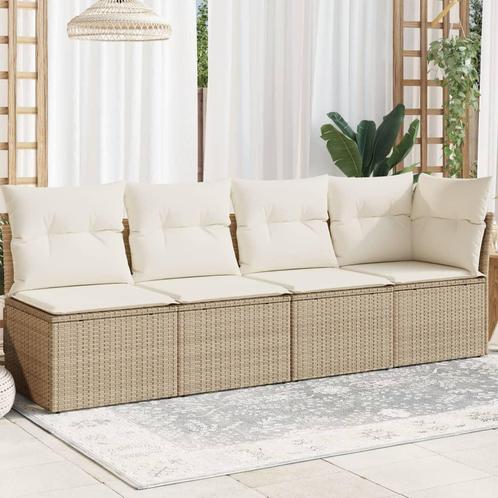 vidaXL Tuinbank 4-zits met kussens poly rattan beige, Tuin en Terras, Tuinsets en Loungesets, Nieuw, Rotan, Verzenden