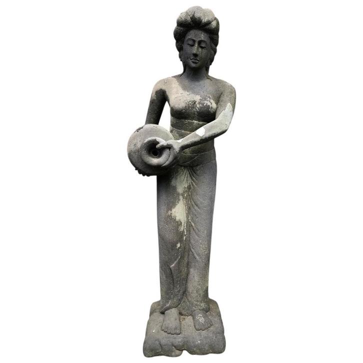 Vrouw met kruik - lavastenen beeld - 170 cm - Shiva - grijs, Tuin en Terras, Tuinbeelden, Ophalen of Verzenden