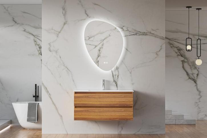 Hangend wastafelmeubel eiken kleur 100cm met wasbak, Doe-het-zelf en Verbouw, Sanitair, Nieuw, Verzenden