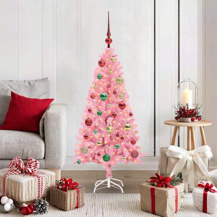 vidaXL Kerstboom met 150 LED met standaard Roze 120 cm PVC, Diversen, Kerst, Nieuw, Verzenden