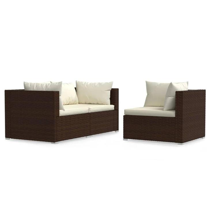 3-delige Loungeset Kussens | Poly Rattan Tweedekansje, Tuin en Terras, Tuinsets en Loungesets, Bank, Nieuw, Rotan, Loungeset, 4 zitplaatsen