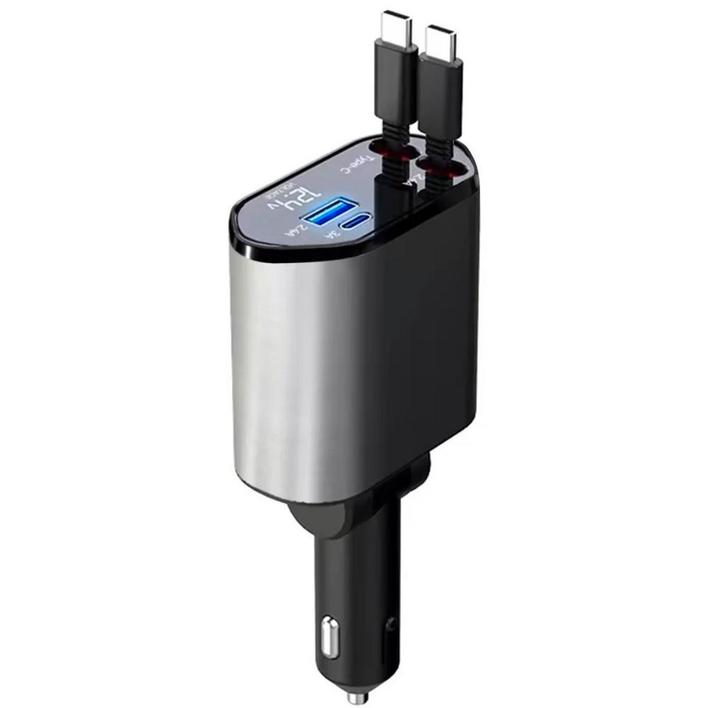 Universele Autolader met Intrekbare Kabels – 2x USB, 120W, L, Telecommunicatie, Autoladers, Nieuw, Ophalen of Verzenden