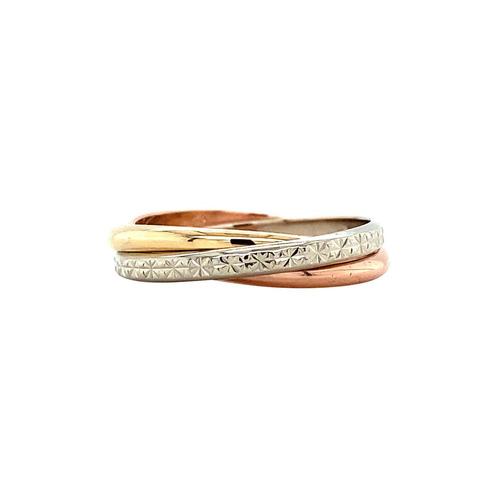 Tricolour gouden trinity ring 14 karaat, Sieraden, Tassen en Uiterlijk, Ringen, Goud, Zo goed als nieuw, Verzenden