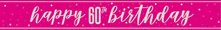 Happy Birthday Banner Roze 60 Jaar 2,75m, Hobby en Vrije tijd, Feestartikelen, Nieuw, Verzenden
