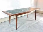 vintage salontafel hout leistenen blad 125x50cm 60s 70s, Huis en Inrichting, Ophalen, 100 tot 150 cm, 50 tot 100 cm, Overige houtsoorten