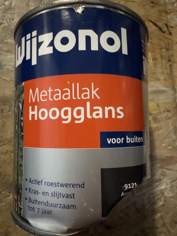 Wijzonol metaallak hoogglans - antraciet 9121 - 0,75 scha..., Doe-het-zelf en Verbouw, Verf, Beits en Lak, Lak, Grijs, Nieuw, Ophalen of Verzenden