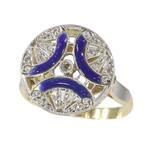 Ring - 18 karaat Geel goud - Diamant - Email, Art Deco, 1920, Sieraden, Tassen en Uiterlijk, Ringen, Nieuw