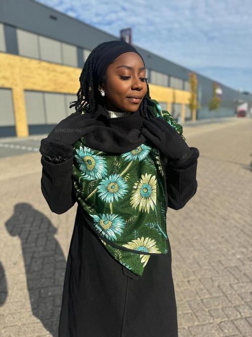 Warme Sjaal met Afrikaanse print Unisex - Groene Flowers, Kleding | Dames, Mutsen, Sjaals en Handschoenen, Nieuw, Ophalen of Verzenden