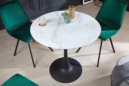 Ronde eettafel LYON 80cm wit glas marmer design zwart, Huis en Inrichting, Tafels | Eettafels, Ophalen of Verzenden