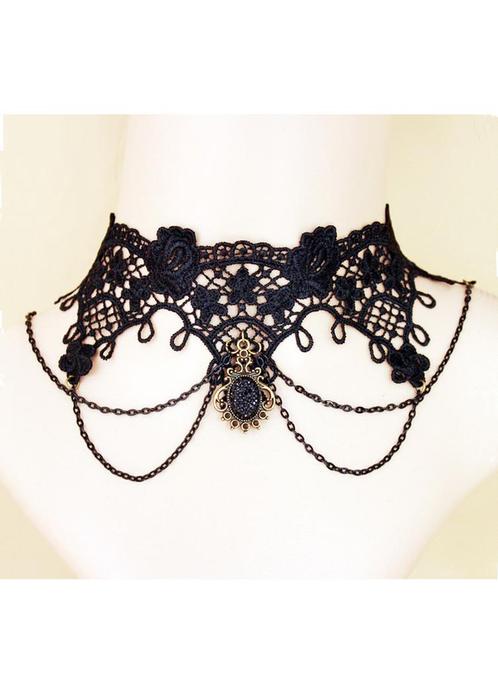 Choker Zwart Kant Kettinkjes 7 Kanten Zwarte Collar Ketting, Sieraden, Tassen en Uiterlijk, Kettingen, Zwart, Nieuw, Verstelbaar