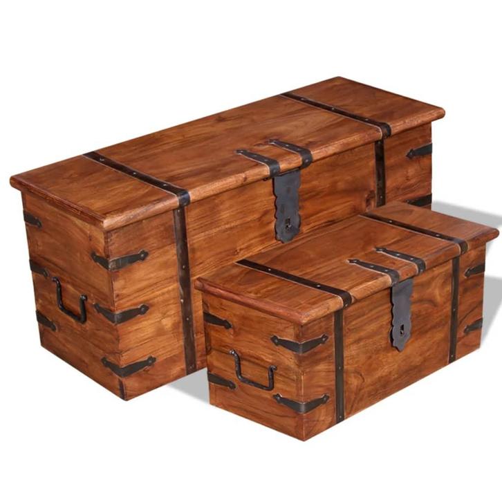 vidaXL 2-delige Opbergkistenset massief hout, Huis en Inrichting, Woonaccessoires | Kisten, Nieuw, Verzenden