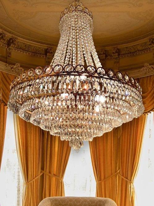 Plafondlamp - Bergkristal, Kristal, Verguld - Luxe candelaar, Antiek en Kunst, Antiek | Lampen