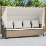 vidaXL Ligbed met luifel en kussen poly rattan beige, Tuin en Terras, Verzenden, Nieuw