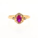 Gouden ring met robijn en diamant | 0,04 ct., Gebruikt, Overige kleuren, Ophalen of Verzenden, 17 tot 18