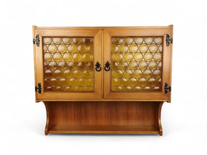 Wandrek - Hout, Glas - Retro wandschrank, Antiek en Kunst, Curiosa en Brocante